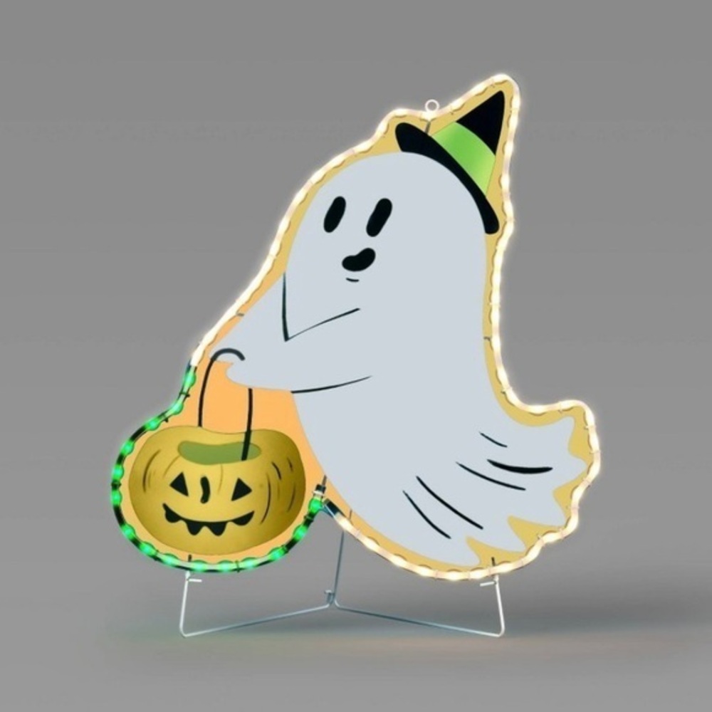 NIB. HYDE & EEK! Ghost With Pumpkin 24” Light Up Decor